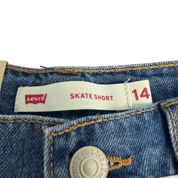 Levis Skate Shorts Girls Size 14 Blue Denim Patchwork Embroidered Loose Fit - Picture 6 of 14